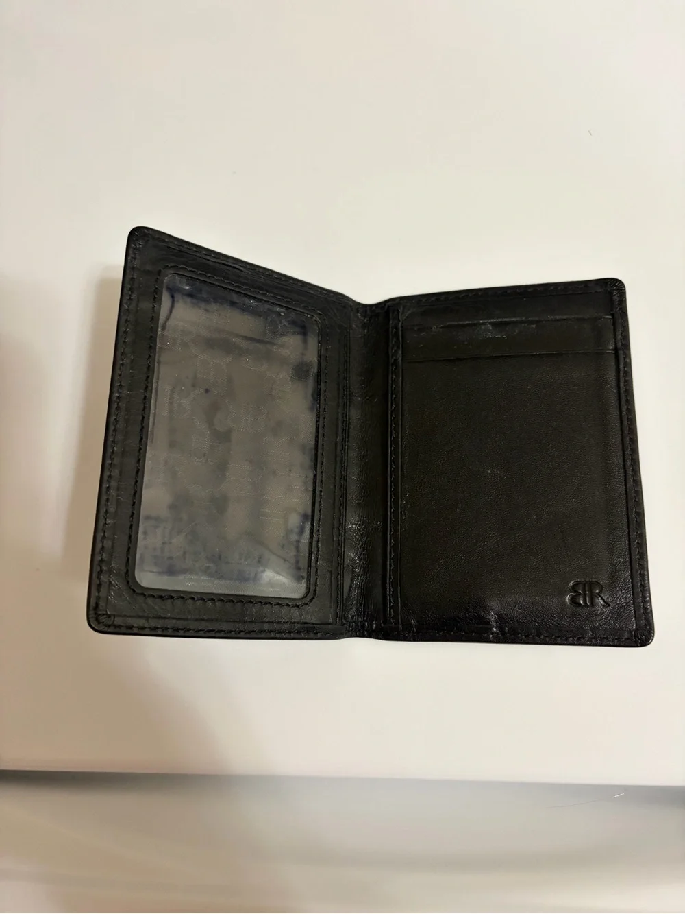 Banana Republic Black Leather Card Wallet with Striped Elastic